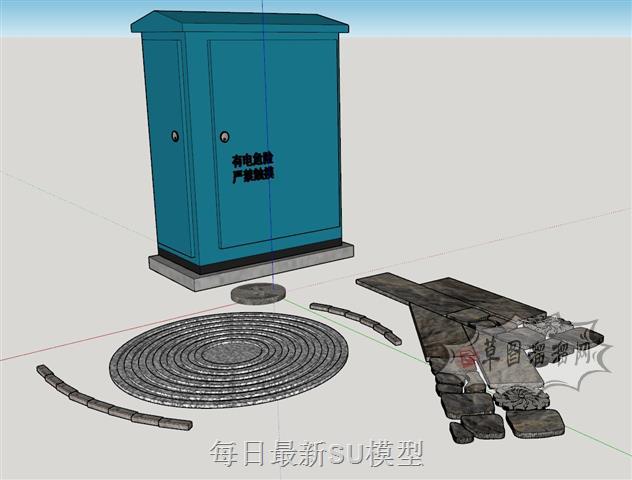 枯山水铺砖配电箱SU模型