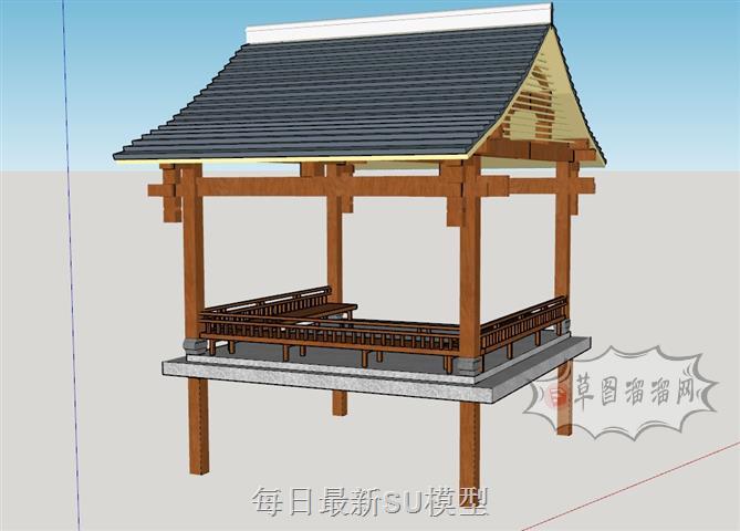 中式水榭亭子SU模型