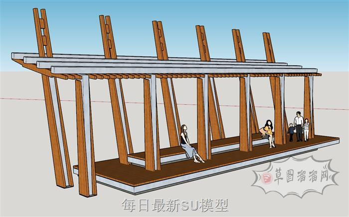 木质休息座椅SU模型