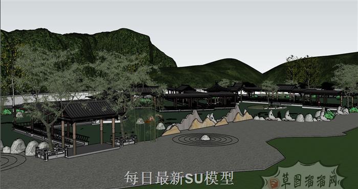 中式廊亭廊道SU模型