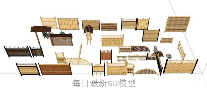 乡村竹篱笆SU模型