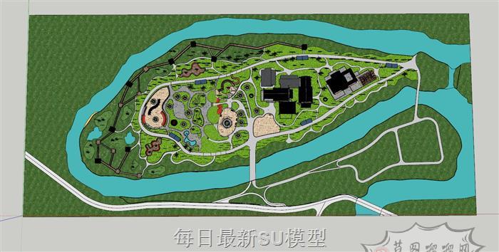 中式风格公园景观SU模型
