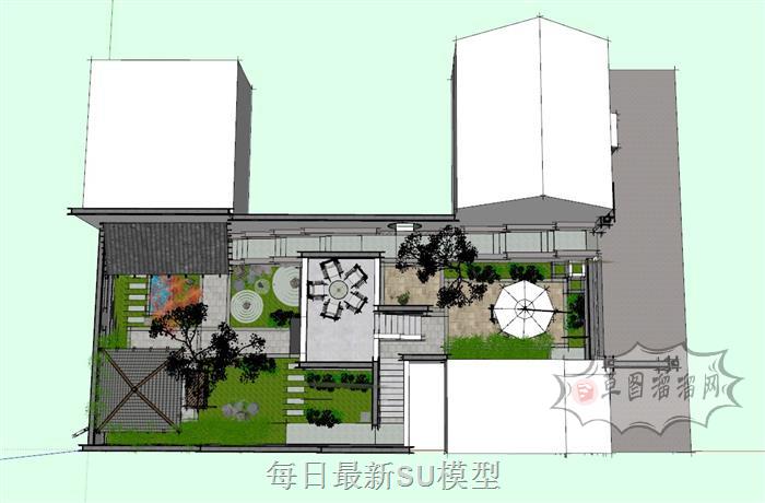中式别墅庭院SU模型