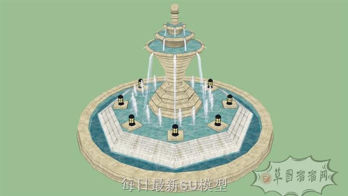 欧式水景喷泉SU模型