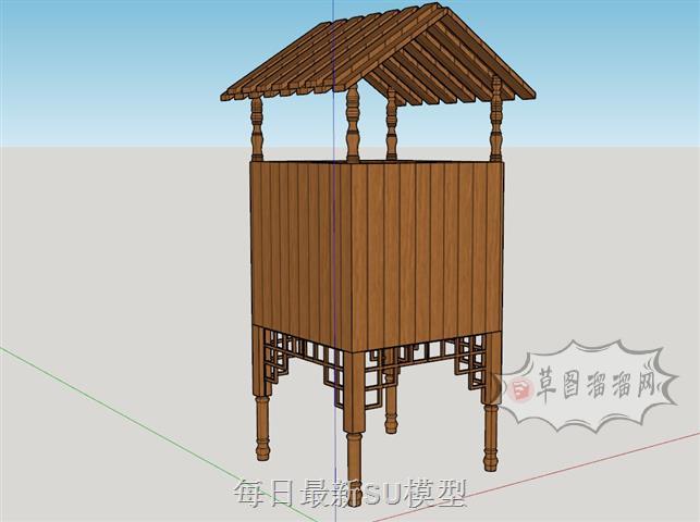 中式生态垃圾箱SU模型