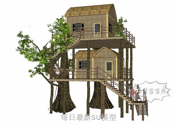 两层树屋住宅SU模型