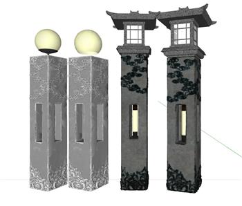 中式日式草坪灯SU模型