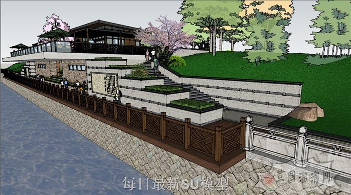 滨水游客中心景观SU模型