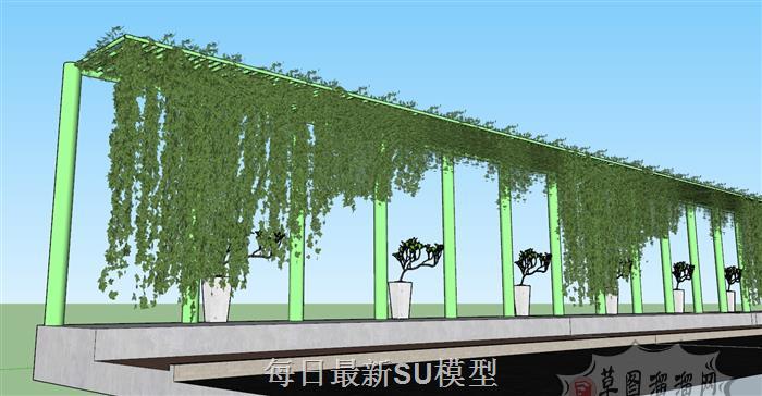 单臂廊架花架SU模型