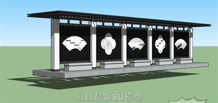 新中式单臂廊架SU模型