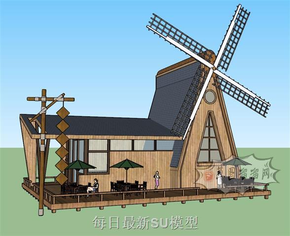 风车餐厅木屋SU模型
