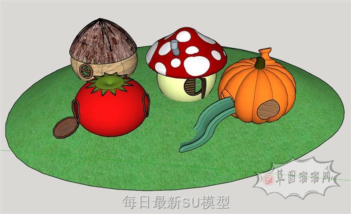 儿童蘑菇房玩具屋SU模型