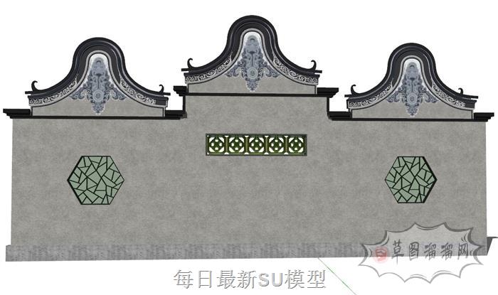 中式景墙SU模型