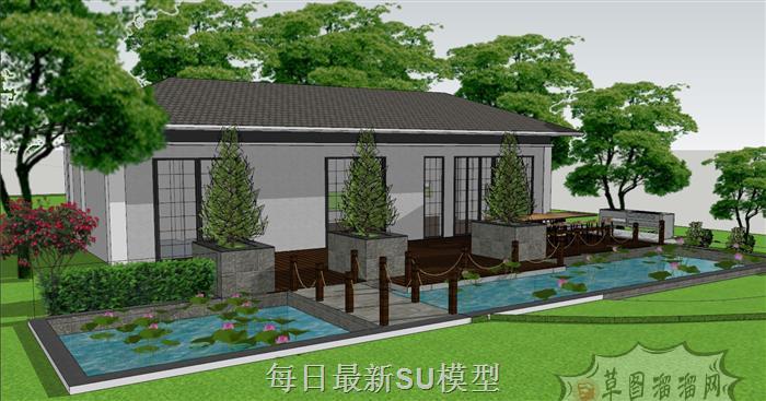 别墅庭院荷花池SU模型
