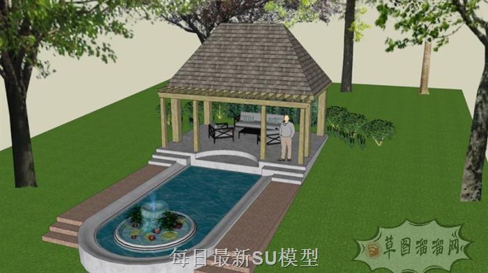 东南亚露天游泳池SU模型