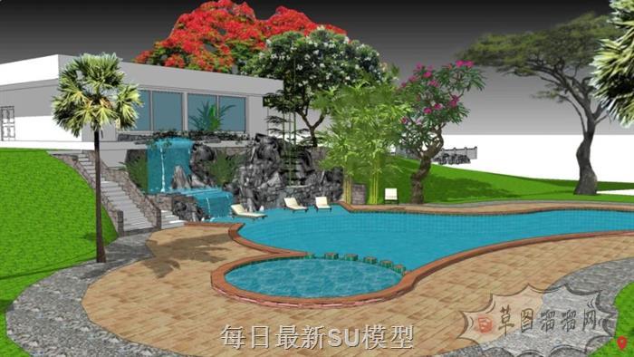 别墅假山流水SU模型