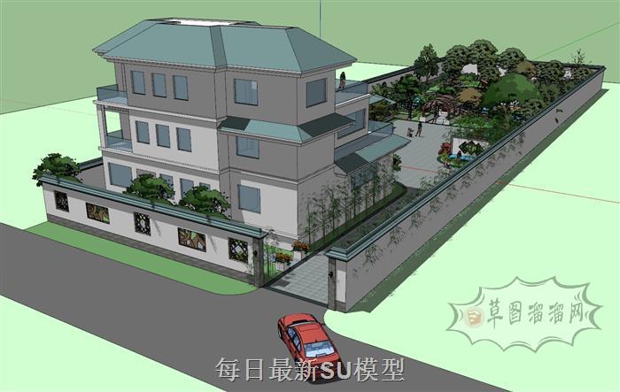 中式花园庭院SU模型