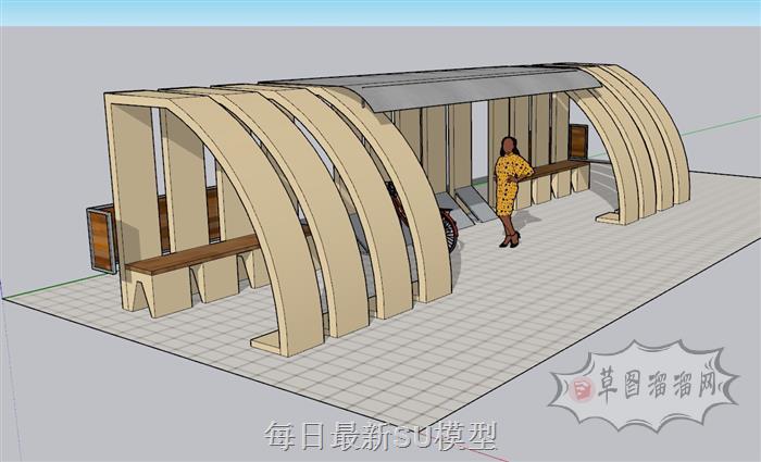 休闲廊架停车棚SU模型
