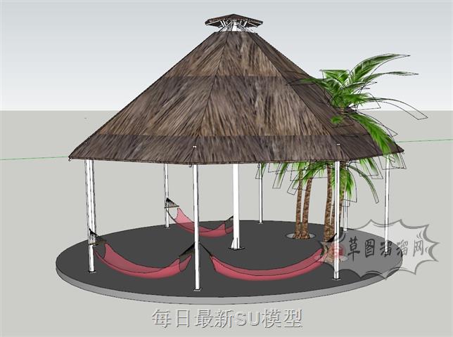 茅草亭景观亭子SU模型