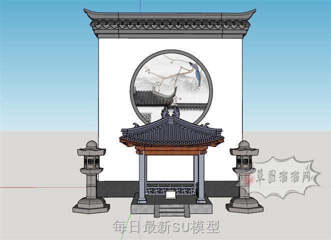 中式亭子石灯笼SU模型