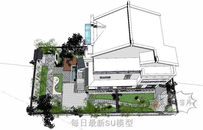 合院别墅庭院SU模型