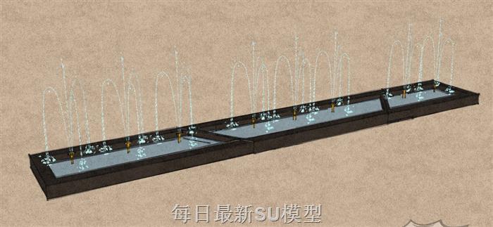长方形喷泉水池SU模型
