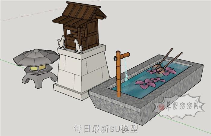 景观水池石灯笼SU模型