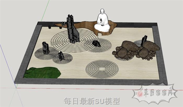 中式枯山石景观SU模型