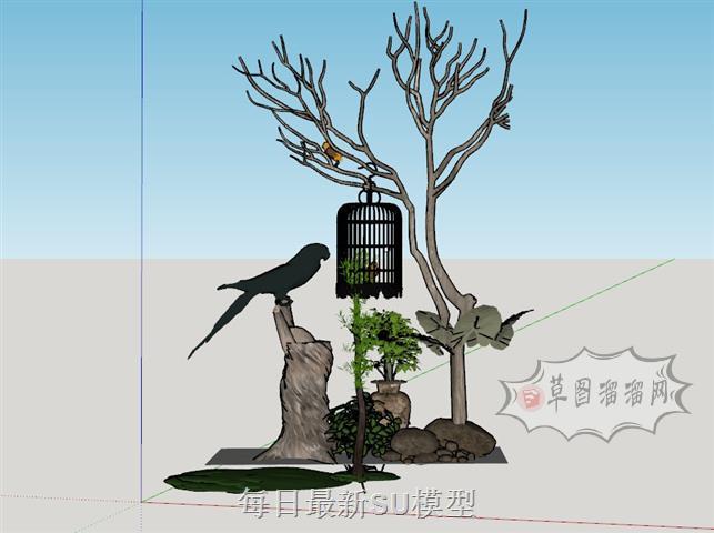 枯树鸟笼景观SU模型