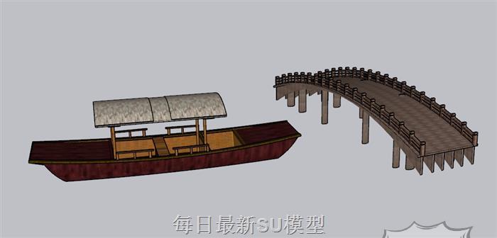 小船小舟桥梁SU模型