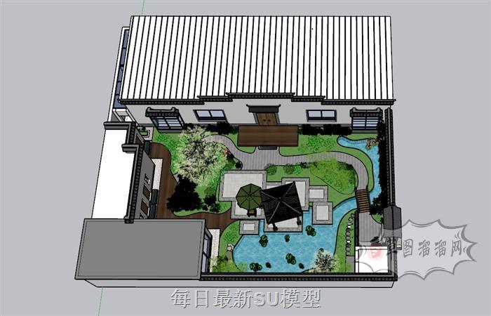 中式园林庭院SU模型