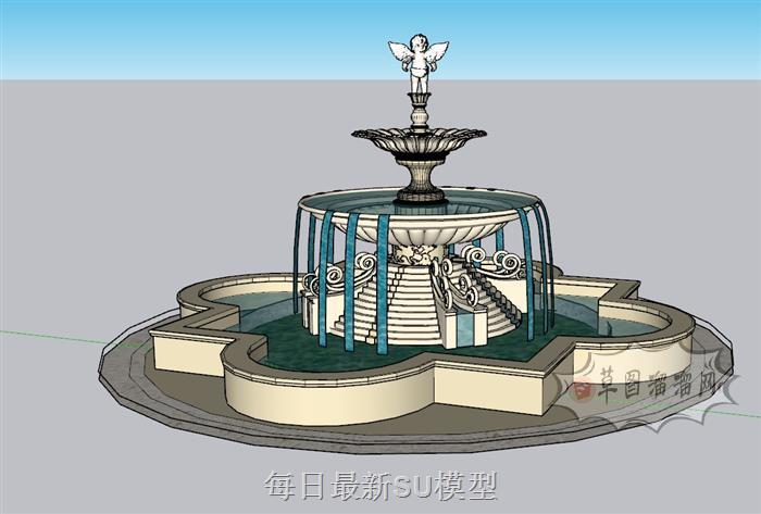 欧式喷泉水景SU模型