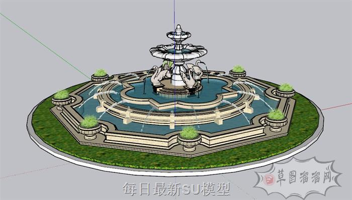 欧式喷泉水景SU模型