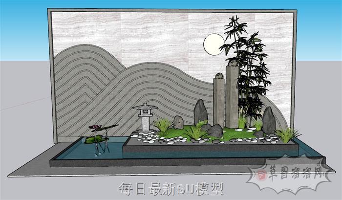 中式水景景观SU模型