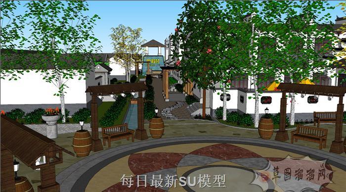 东南亚度假村景观SU模型