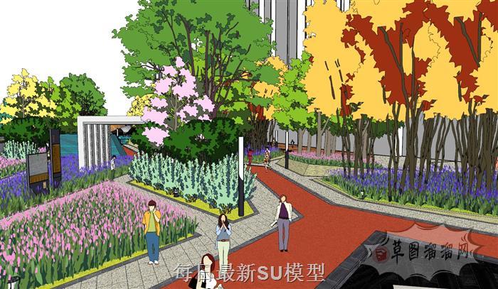 滨水公园景观SU模型
