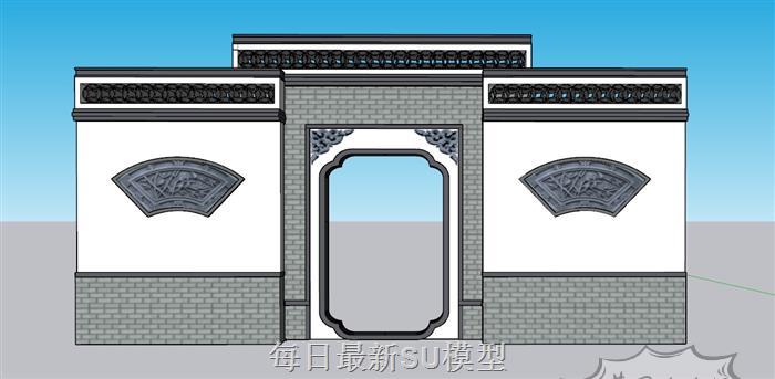 中式景墙门墙SU模型