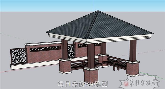 凉亭亭子围墙SU模型