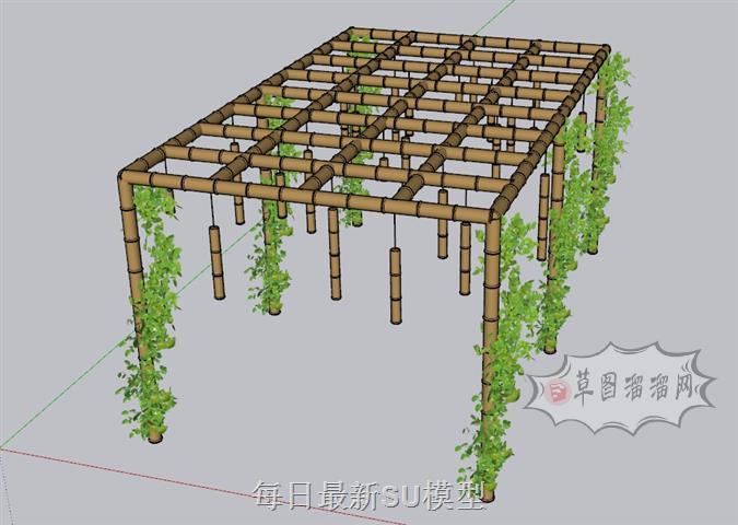 竹制廊架亭子SU模型