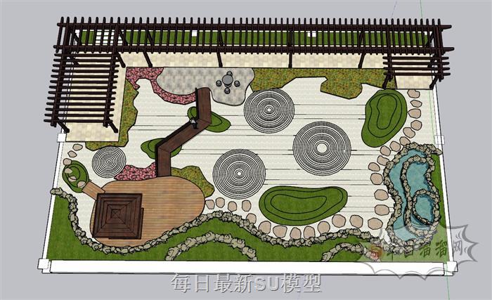 庭院枯山水景观SU模型