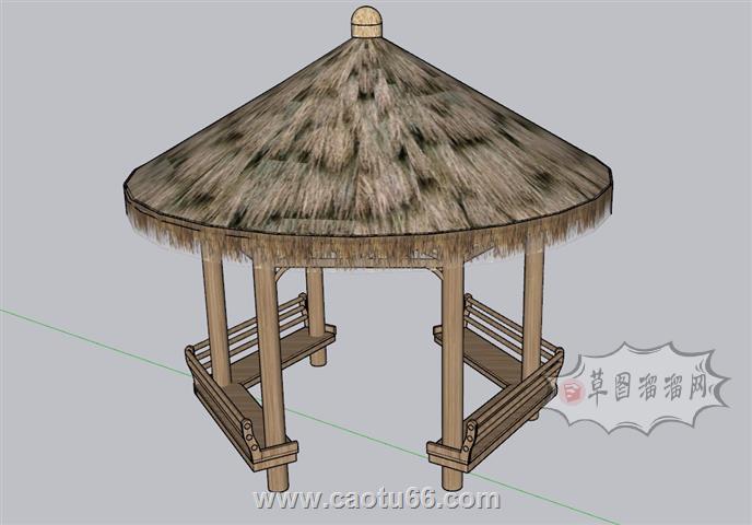 茅草亭亭子凉亭SU模型