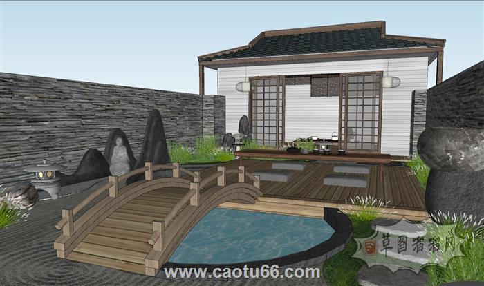 日式茶室庭院SU模型