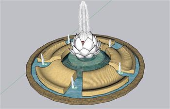 莲花水池喷泉SU模型