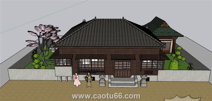 日式茶室庭院SU模型