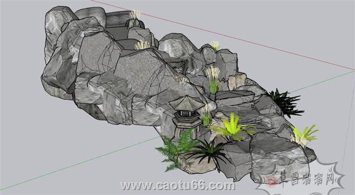 石头水池假山SU模型