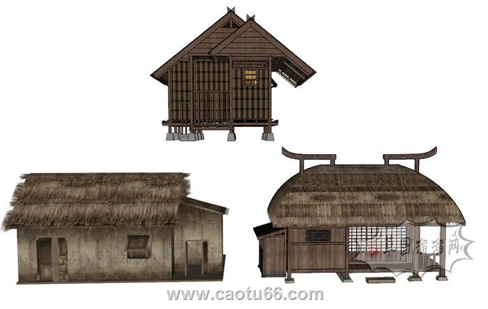 茅草屋稻草房SU模型