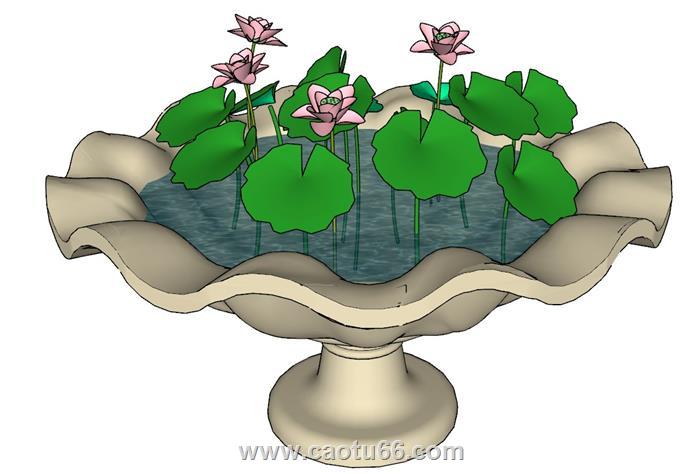 花钵荷花池景观SU模型