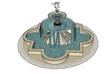 喷泉水池天使SU模型