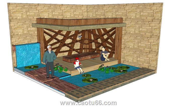 转角荷花池水池SU模型