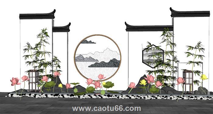 中式禅意荷花池SU模型